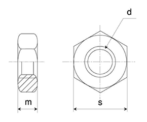 鉄 SS400 六角ナット(3種)(切削品)(ミリネジ)の寸法図