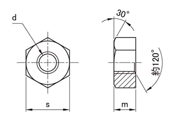 ステンレス SUS321 六角ナット(1種)(切削)(18Cr-9Ni-Ti耐粒界腐食性)(インチ・ウイット)の寸法図