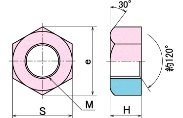 ニッケル合金 ALLOY C276 六角ナット(1種)(高耐熱、高耐食)の寸法図