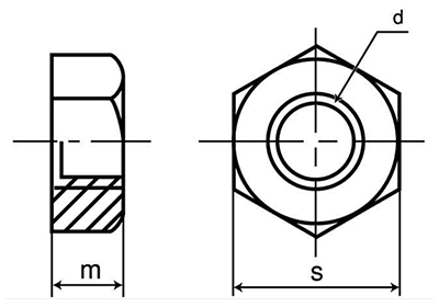 鋼 S25C(N) 六角ナット(1種)(焼きならし)の寸法図