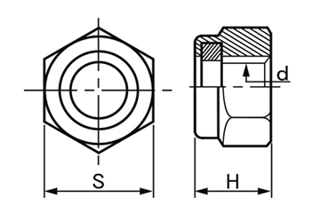 鉄 ナイロンナット(1種)(高型) (国産品)の寸法図