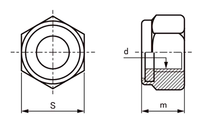 鉄 ナイロンナット(2種・DIN)(低型)の寸法図