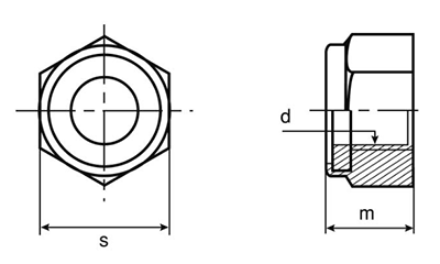 鉄 ナイロンナット(1種)(小形)(M8)の寸法図
