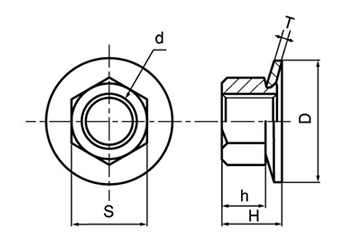 鉄 皿ばね付ナット (インチ・ウイット)の寸法図