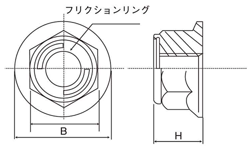 鉄 フランジ付リードロックナットの寸法図