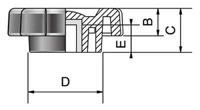 抗菌ノブナット(G-1)アイボリー ABS樹脂 Gタイプ(小型)菊型 ねじ部黄銅 (三星産業)の寸法図