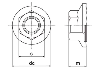 鉄 フランジナット セレート付きの寸法図