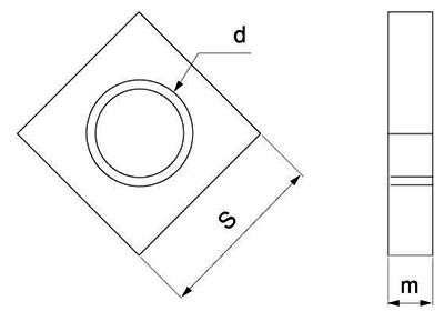鉄 4角ナット(特別寸法品)の寸法図