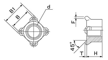 鉄 四角ウエルドナット(溶接) 1D形(パイロット無)(細目)の寸法図