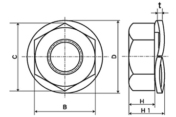 鉄 ウィズナット小型(ツーロック座金付ナット)の寸法図
