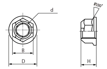 4T タフロックフランジナット(細目)の寸法図
