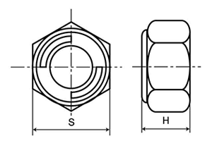 鉄 セルフロッキングナット (細目)(輸入品)の寸法図
