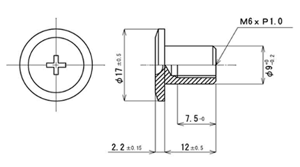 鉄 飾りナット(+)JCN(頭径D＝17)の寸法図