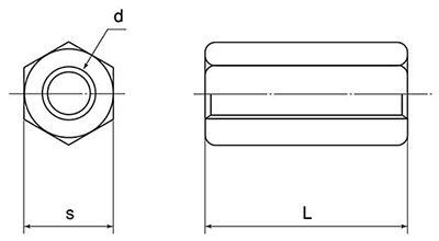 鉄 高ナット 左ねじ(ミリネジ)の寸法図