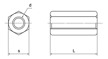 鉄 高ナット 左ねじ (インチ・ウイット)の寸法図