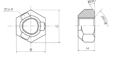 鉄 4T スリーロック ナット(細目)の寸法図