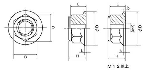 鉄 E-ロックナット (フランジナットタイプ)の寸法図