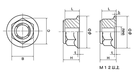 鉄 E-ロック小型ナット (フランジナットタイプ)の寸法図