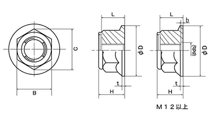 鉄 E-ロック小型ナット (フランジナットタイプ)(細目)の寸法図