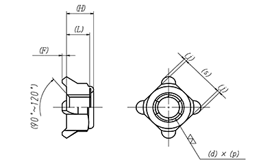 鉄 E-ロック 四角ウエルド(溶接)(緩み止め機能)の寸法図