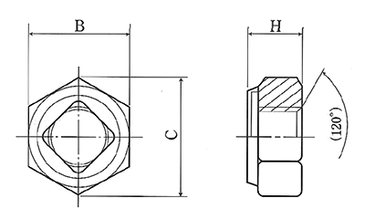 鉄 ウーナット (耐熱性)(ゆるみ止めナット)の寸法図