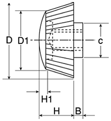 黒ユリヤ化粧ナット(L-1)20mm径 丸型 ねじ部黄銅の寸法図