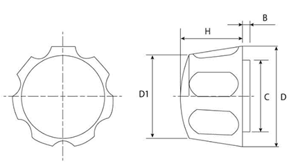 黒 花ナット(NO.1)ポリアミド樹脂 花弁型 ねじ部黄銅の寸法図