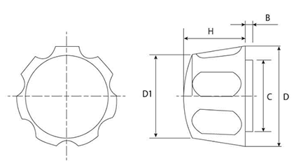 白 花ナット(NO.2)ポリアミド樹脂 花弁型 ねじ部黄銅の寸法図