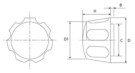 黒 花ナット(NO.2)ポリアミド樹脂 花弁型 ねじ部黄銅の寸法図