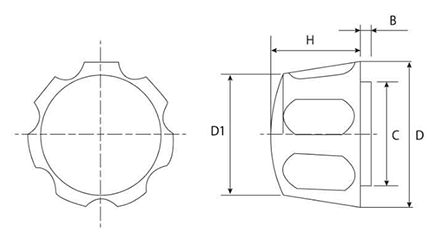白 花ナット(NO.3)ポリアミド樹脂 花弁型 ねじ部黄銅の寸法図