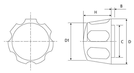 黒 花ナット(NO.3)ポリアミド樹脂 花弁型 ねじ部黄銅の寸法図