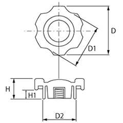 グリップナット 黒 ABS樹脂 G4(特大型)菊型 ねじ部黄銅 (大丸鋲螺)の寸法図
