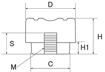 段付グリップナット 黒 ABS樹脂 No2(中型)菊型 ねじ部黄銅 (大丸鋲螺)の寸法図