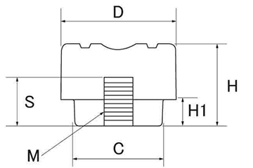 段付グリップナット 黒 ABS樹脂 No3(大型)菊型 ねじ部黄銅 (大丸鋲螺)の寸法図