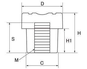 段付グリップナット ロングタイプ 黒 ABS樹脂 No1(小型)菊型 ねじ部黄銅 (大丸鋲螺)の寸法図