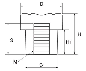 段付グリップナット ロングタイプ 黒 ABS樹脂 No3(大型)菊型 ねじ部黄銅 (大丸鋲螺)の寸法図