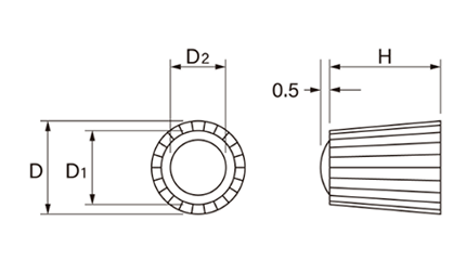 樹脂(耐候性ABS) ハイピックナット白色 (No1 M3)(ナット部/黄銅/カドミレス)(大丸鋲螺)の寸法図