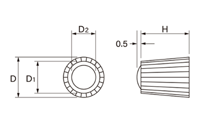 樹脂(耐候性ABS) ハイピックナット黒色 (No1 M3)(ナット部/黄銅/カドミレス)(大丸鋲螺)の寸法図