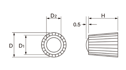 樹脂(耐候性ABS) ハイピックナット白色 (No2 M4)(ナット部/黄銅/カドミレス)(大丸鋲螺)の寸法図