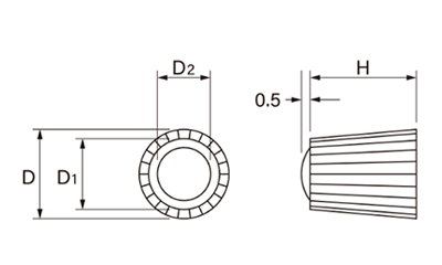樹脂(耐候性ABS) ハイピックナット黒色 (No2 M4)(ナット部/黄銅/カドミレス)(大丸鋲螺)の寸法図