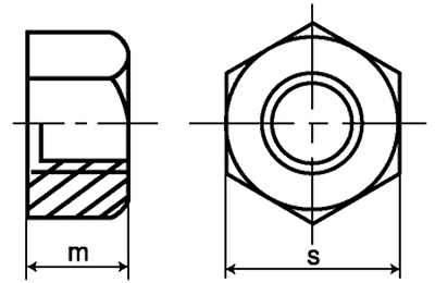 鉄 30度 台形六角ナット(TR) 8割(平径x高さ)の寸法図