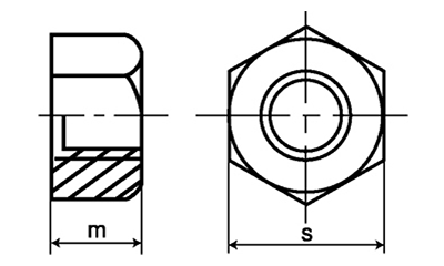 鉄 30度 台形六角ナット(TR)(左ねじ) 8割(平径x高さ)の寸法図