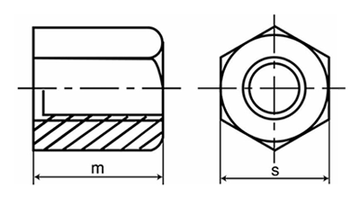 鉄 30度 台形六角ナット(TR)(左ねじ) 20割(平径x高さ)の寸法図