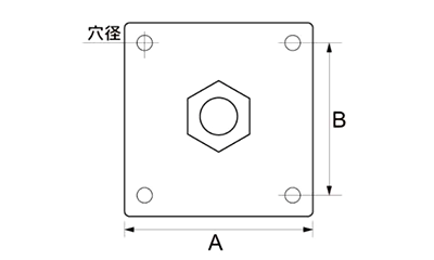 鉄 板付ナット(四角板付き六角ナット)(ミリネジ)の寸法図