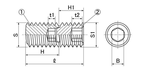 鋼 HLS ハードロック セットスクリュー (標準型)の寸法図