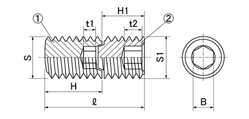 鋼 HLS ハードロック セットスクリュー (標準型) (細目)の寸法図