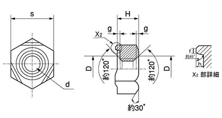 鉄 六角ウエルドナット(溶接) 1B形(パイロット無) (棚原製)(徳用箱)の寸法図