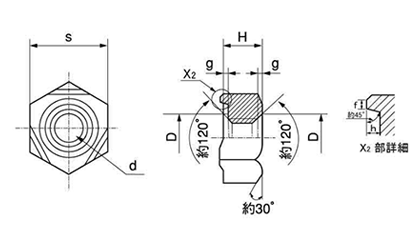 鉄 六角ウエルドナット(溶接) 細目 1B形(パイロット無) (棚原製)(徳用箱)の寸法図