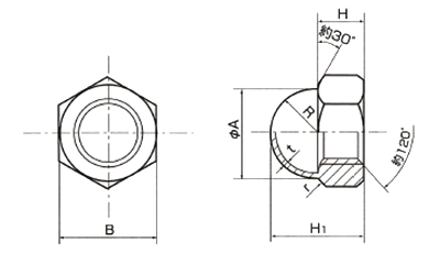 鉄 袋ナット(3形)(紀州ファスナー)の寸法図