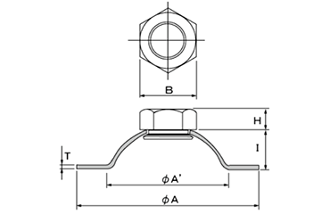 鉄 サンアジャストナット(調整用脚部付きナット)の寸法図